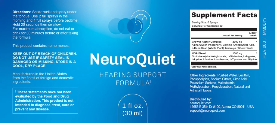 NeuroQuiet Ingredient label